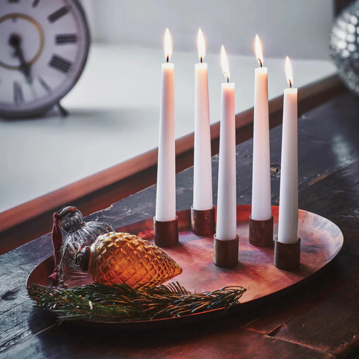 Ivyline Copper Oval Centrepiece Metal with Magnetic Candle Holders