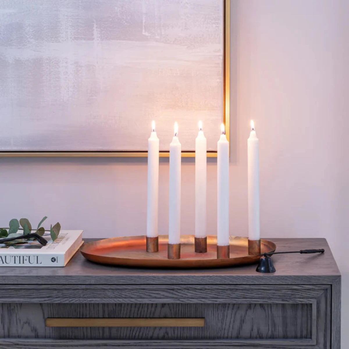 Ivyline Copper Oval Centrepiece Metal with Magnetic Candle Holders