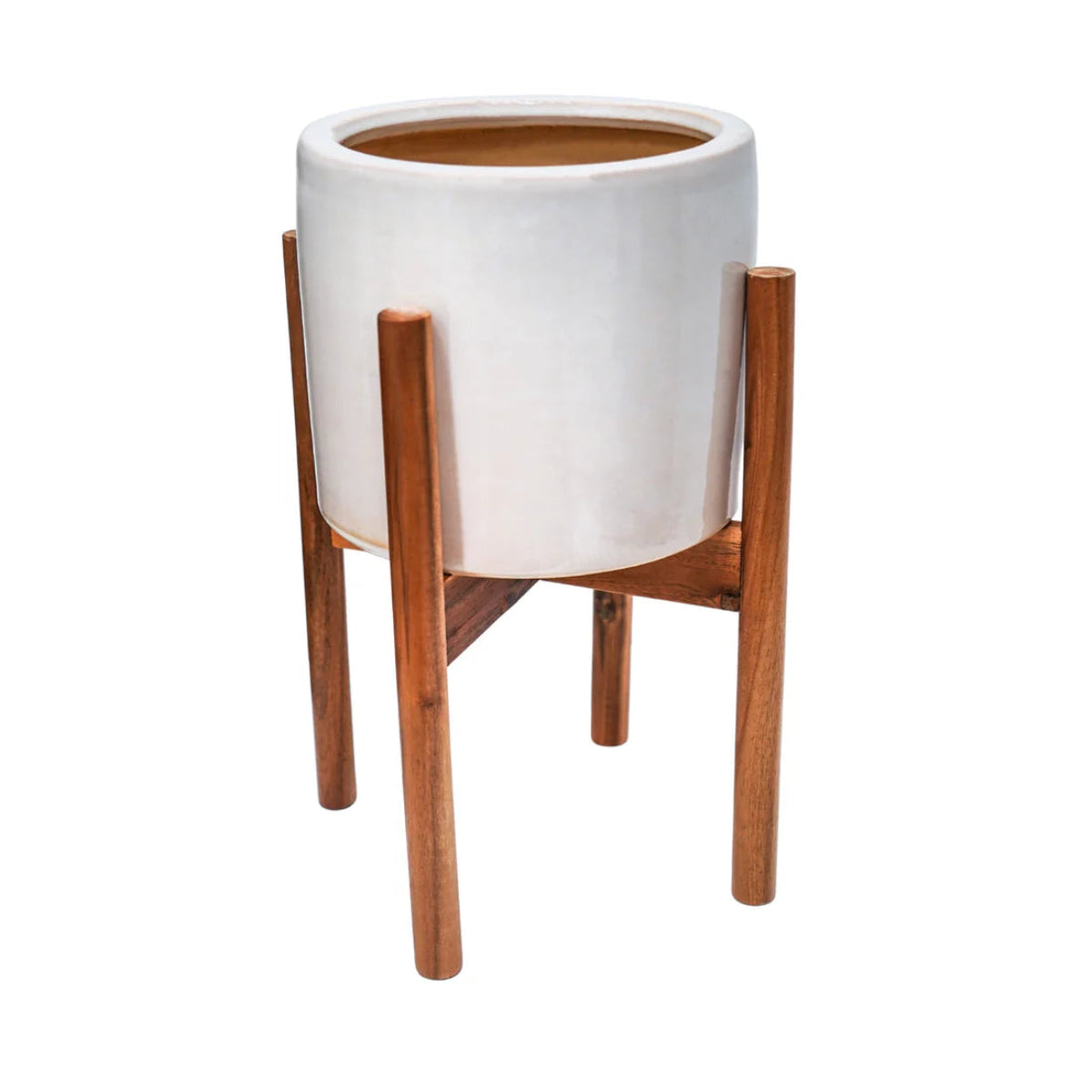 beau monde Ivyline Anzio Planter With Wooden Stand In Stone White