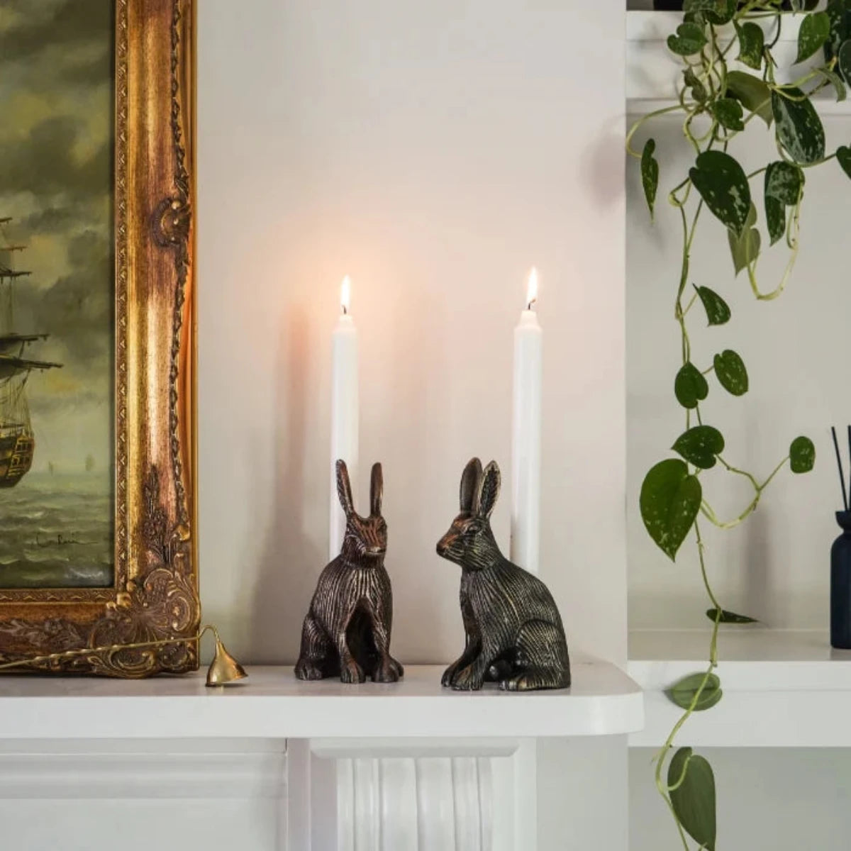 Ivyline Cast Aluminium Hare Candle Holder Antique Copper lifestyle