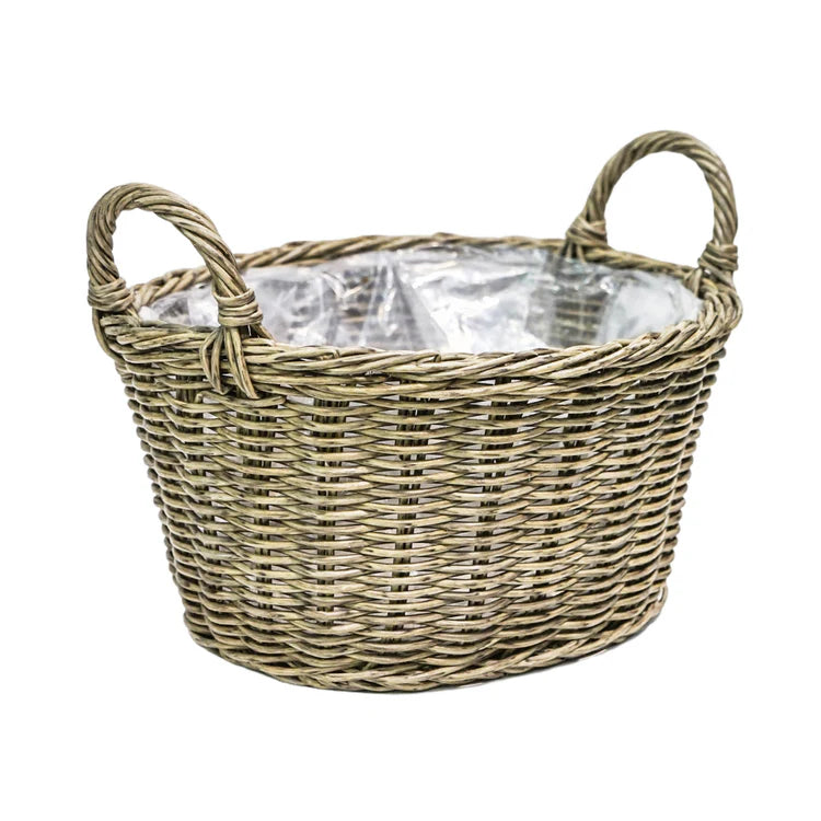 Ivyline Low Polyrattan Lined Basket With Handles Natural Lifestyle