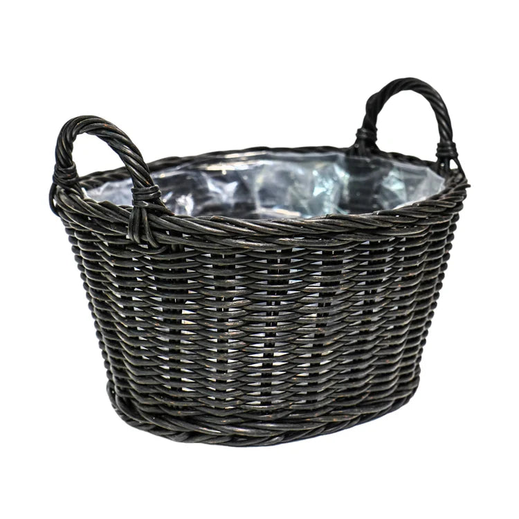 Ivyline Low Polyrattan Lined Basket With Handles Willow