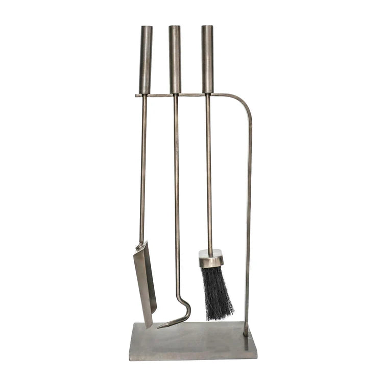 Ivyline Pewter Fireside Companion Set 3 Piece 50cm