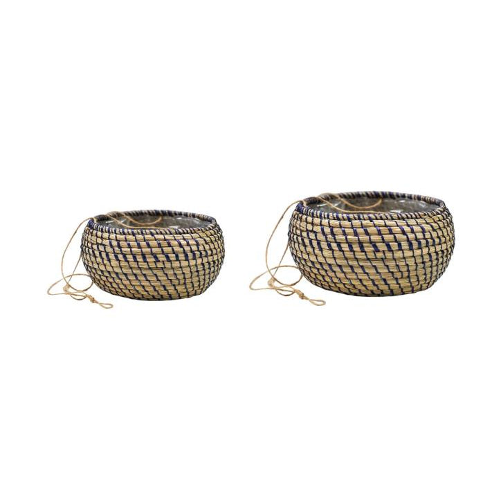 Ivyline Seagrass Hanging Planter Set navy
