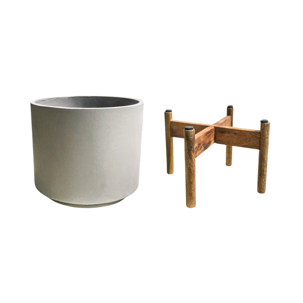 Ivyline Vigo Concrete Planter With Wooden Stand apart