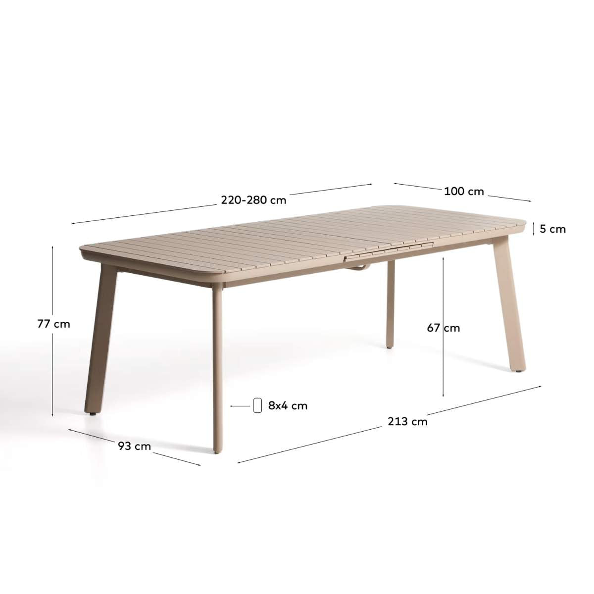 Kave Home Izola extendable outdoor table in aluminium with green finish 220 (280) x 100cm