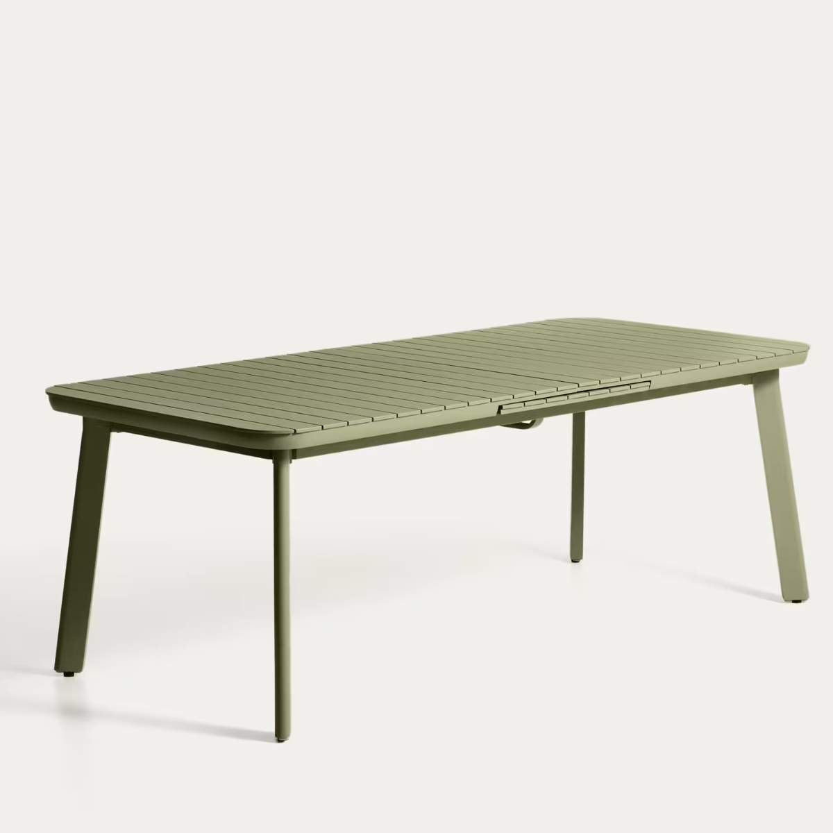 Kave Home Izola extendable outdoor table in aluminium with green finish 220 (280) x 100cm