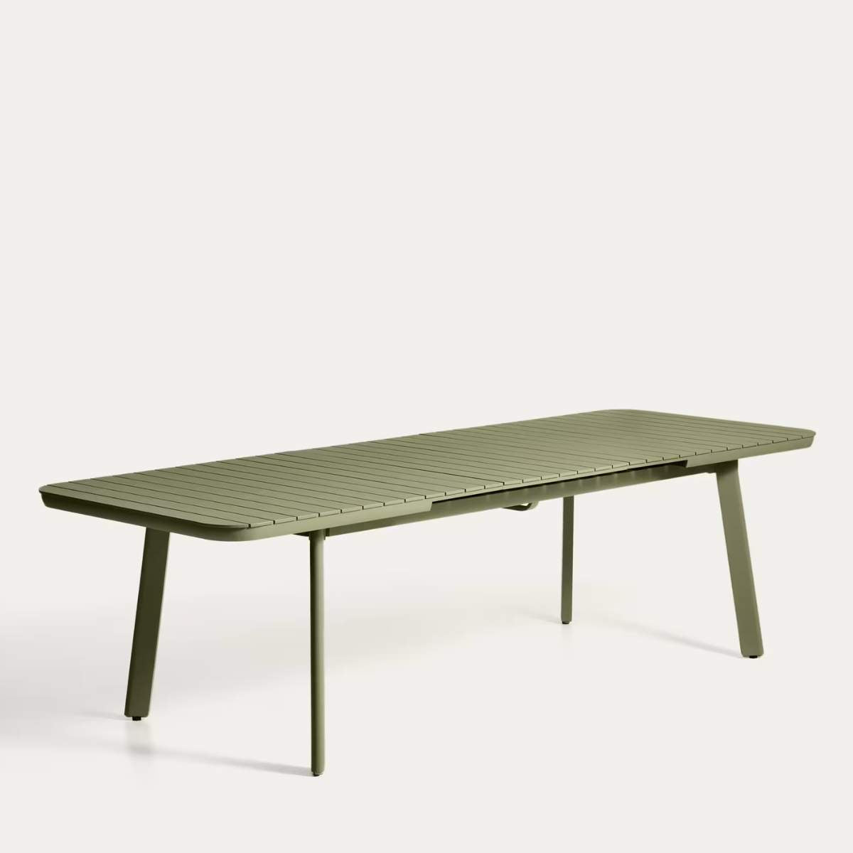 Kave Home Izola extendable outdoor table in aluminium with green finish 220 (280) x 100cm