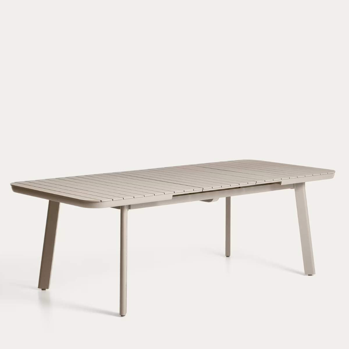 Kave Home Izola extendable outdoor table in aluminium with taupe finish 185 (235) x 100 cm