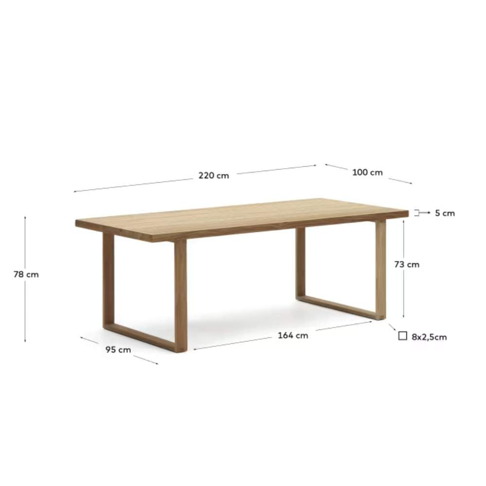 Kave Home Canadell 100% Outdoor Solid Recycled Teak Table, 220 x 100 cm