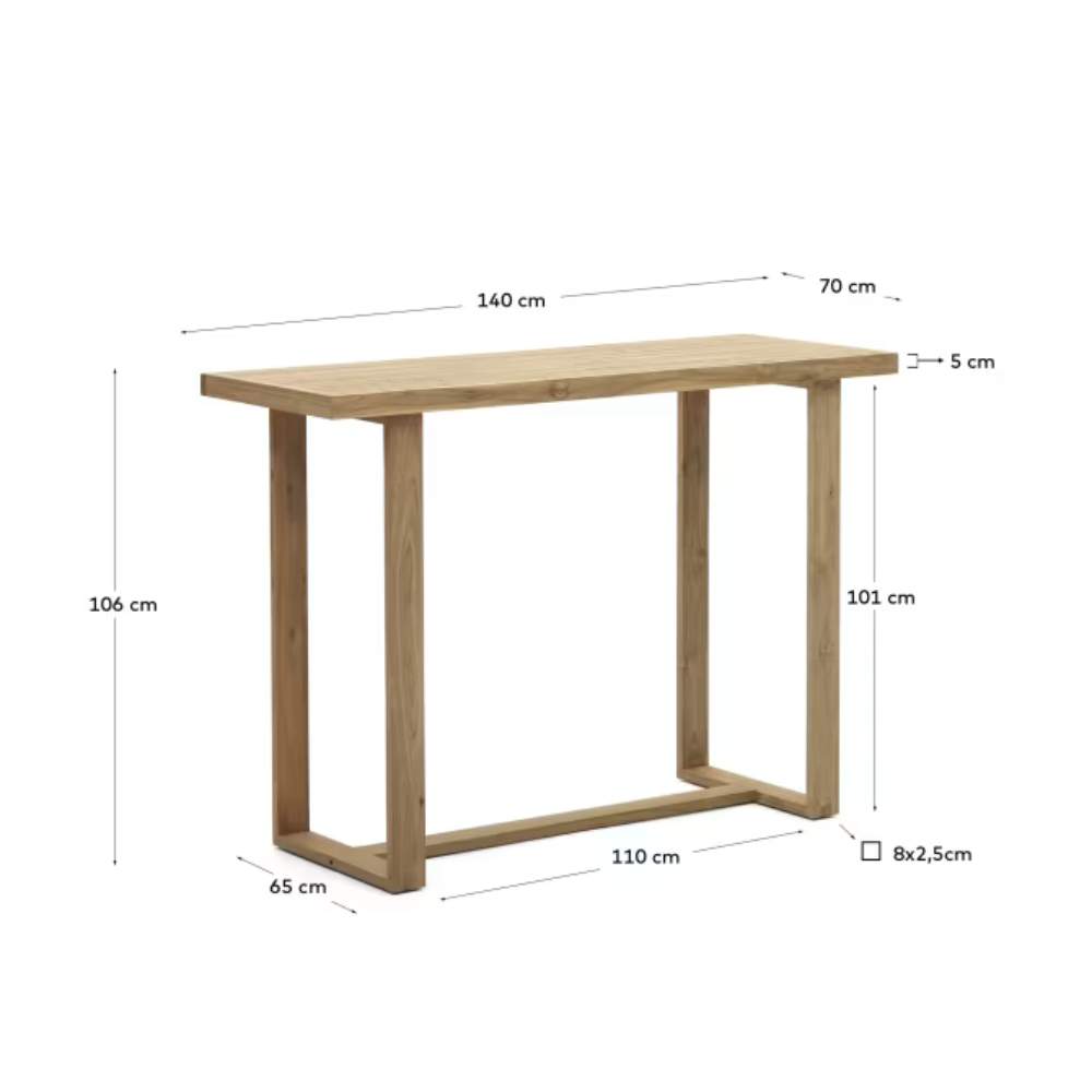 Kave Home Canadell 100% Outdoor Solid Recycled Teak Bar Table, 140 x 70 cm