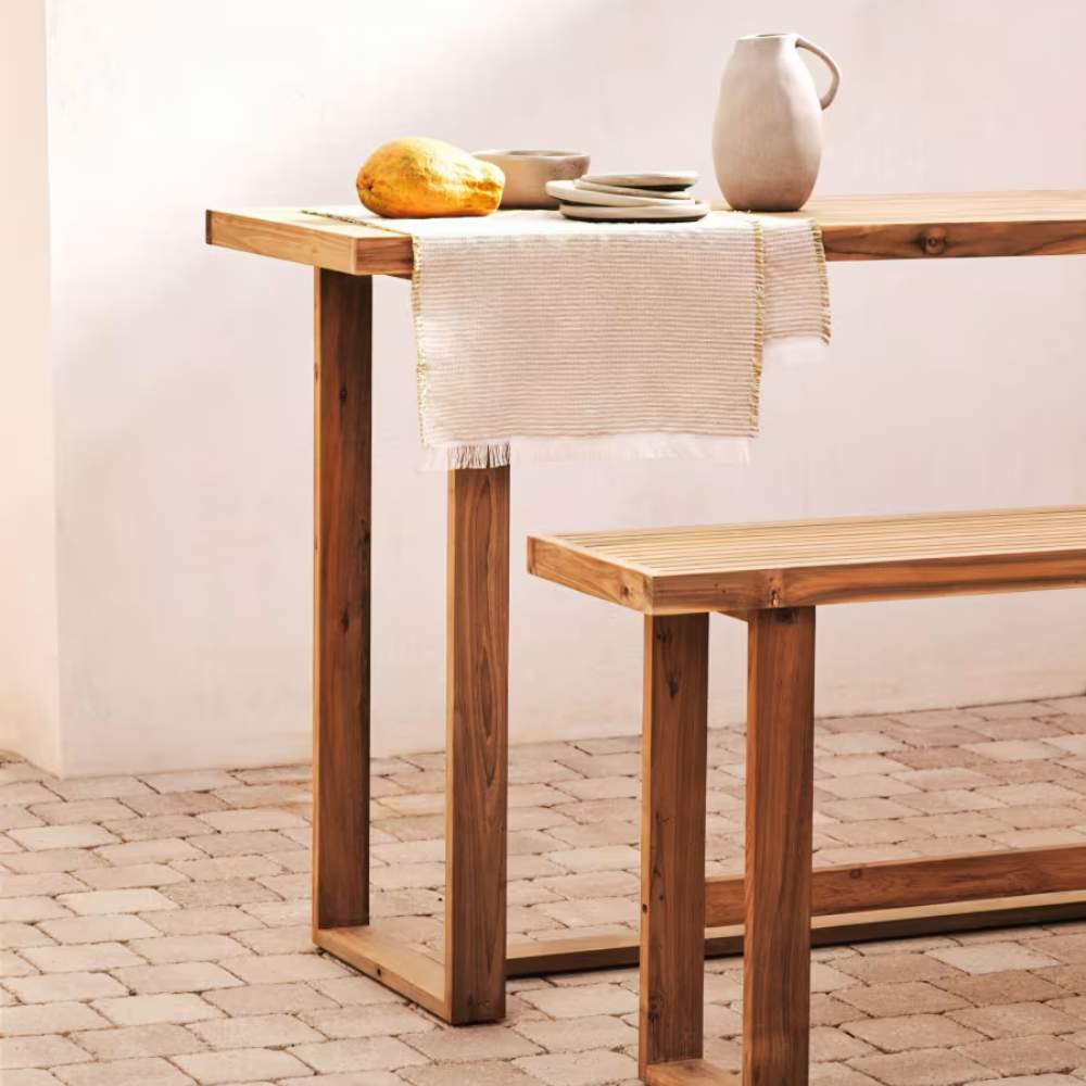 Kave Home Canadell 100% Outdoor Solid Recycled Teak Bar Table, 140 x 70 cm