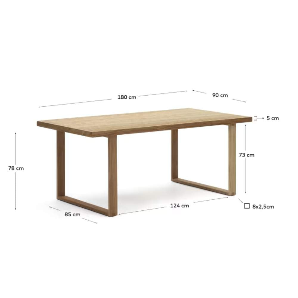 Kave Home Canadell 100% Outdoor Solid Recycled Teak Table, 180 x 90 cm