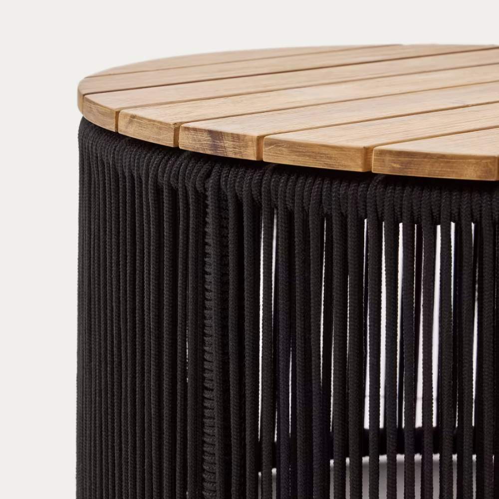 Kave Home Dandara Coffee Table – Steel, Black Cord, and Solid Acacia Wood, Ø60 cm, FSC 100%