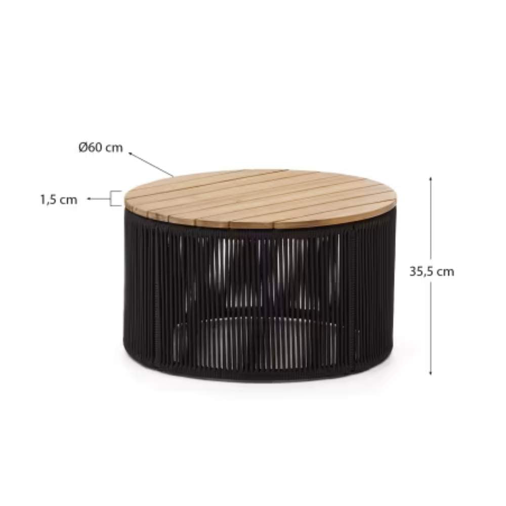 Kave Home Dandara Coffee Table – Steel, Black Cord, and Solid Acacia Wood, Ø60 cm, FSC 100%