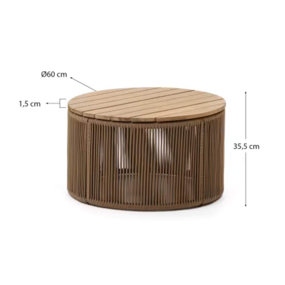 Kave Home Dandara Coffee Table – Ø60 cm, FSC 100% Solid Acacia Wood, Steel & Beige Cord