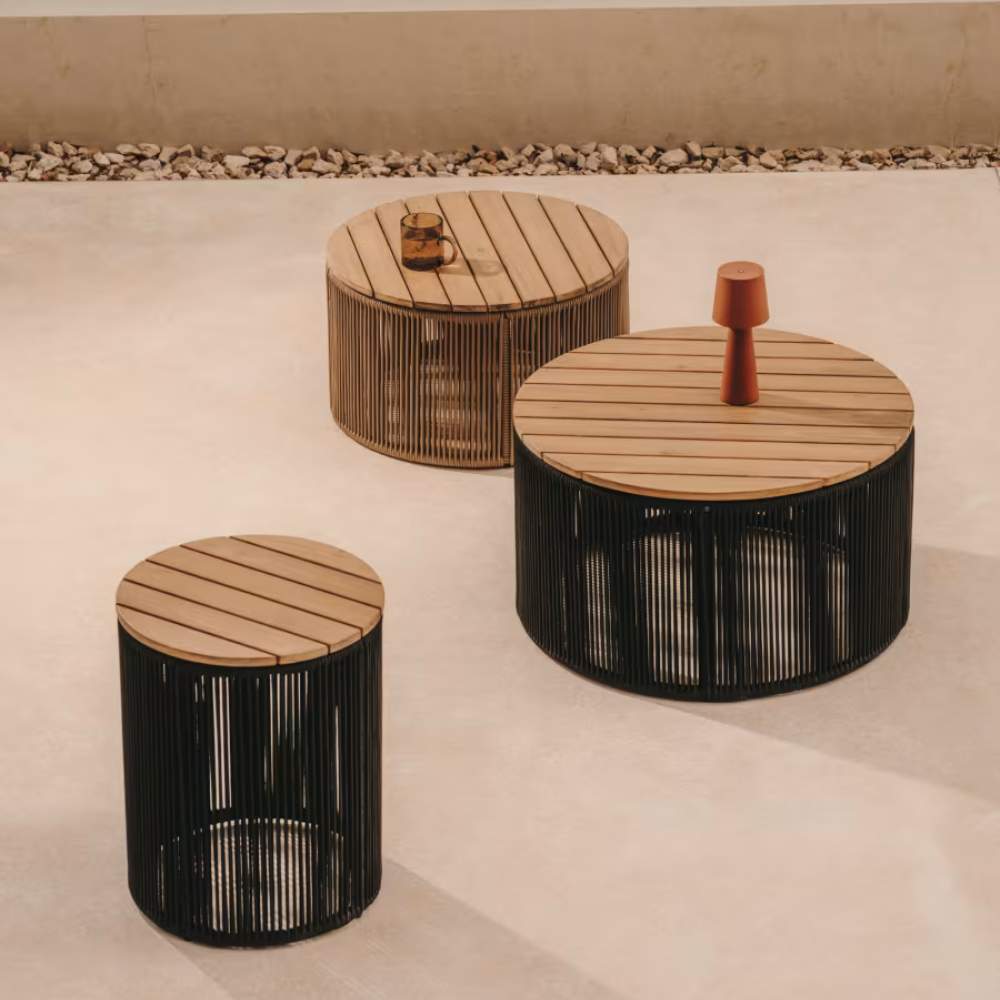 Kave Home Dandara Coffee Table – Ø60 cm, FSC 100% Solid Acacia Wood, Steel & Beige Cord