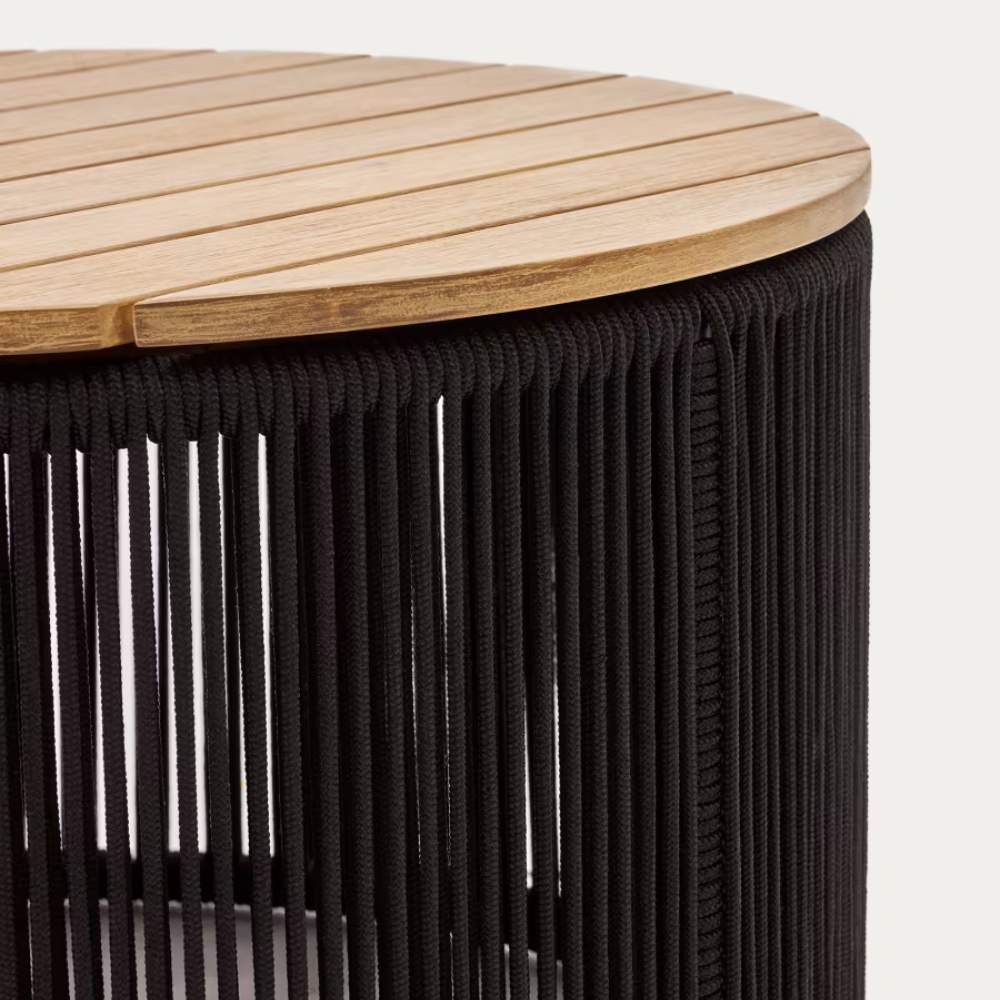 Kave Home Dandara Coffee Table - Steel, Black Cord, and Solid Acacia Wood, Ø70 cm, FSC 100%