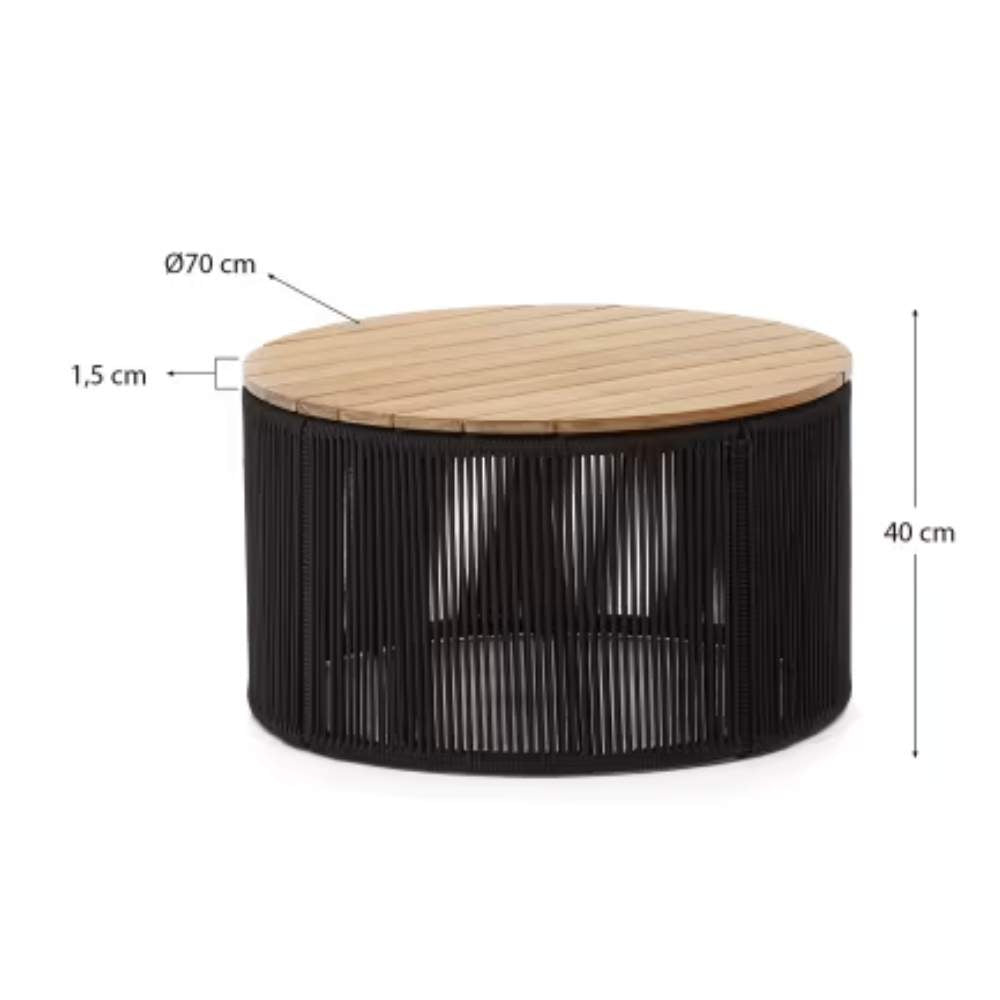 Kave Home Dandara Coffee Table - Steel, Black Cord, and Solid Acacia Wood, Ø70 cm, FSC 100%