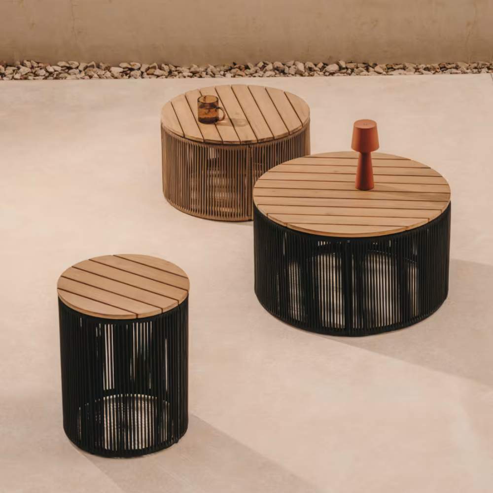 Kave Home Dandara Coffee Table - Steel, Black Cord, and Solid Acacia Wood, Ø70 cm, FSC 100%