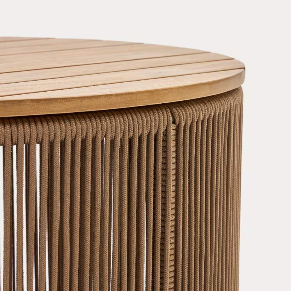 Kave Home Dandara Coffee Table – Steel, Beige Cord, and Solid Acacia Wood, Ø70 cm, FSC 100%