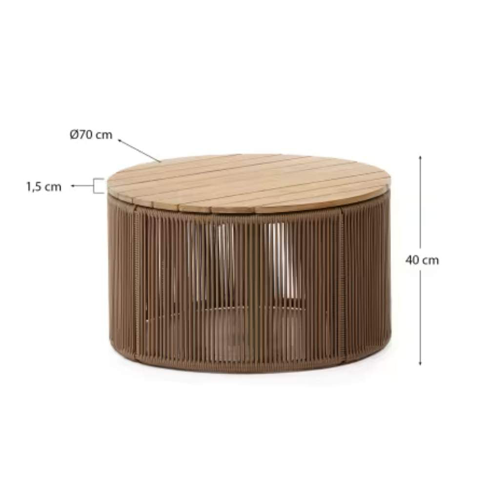 Kave Home Dandara Coffee Table – Steel, Beige Cord, and Solid Acacia Wood, Ø70 cm, FSC 100%
