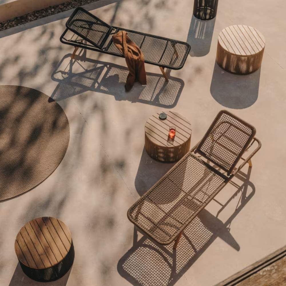 Kave Home Dandara Coffee Table – Steel, Beige Cord, and Solid Acacia Wood, Ø70 cm, FSC 100%