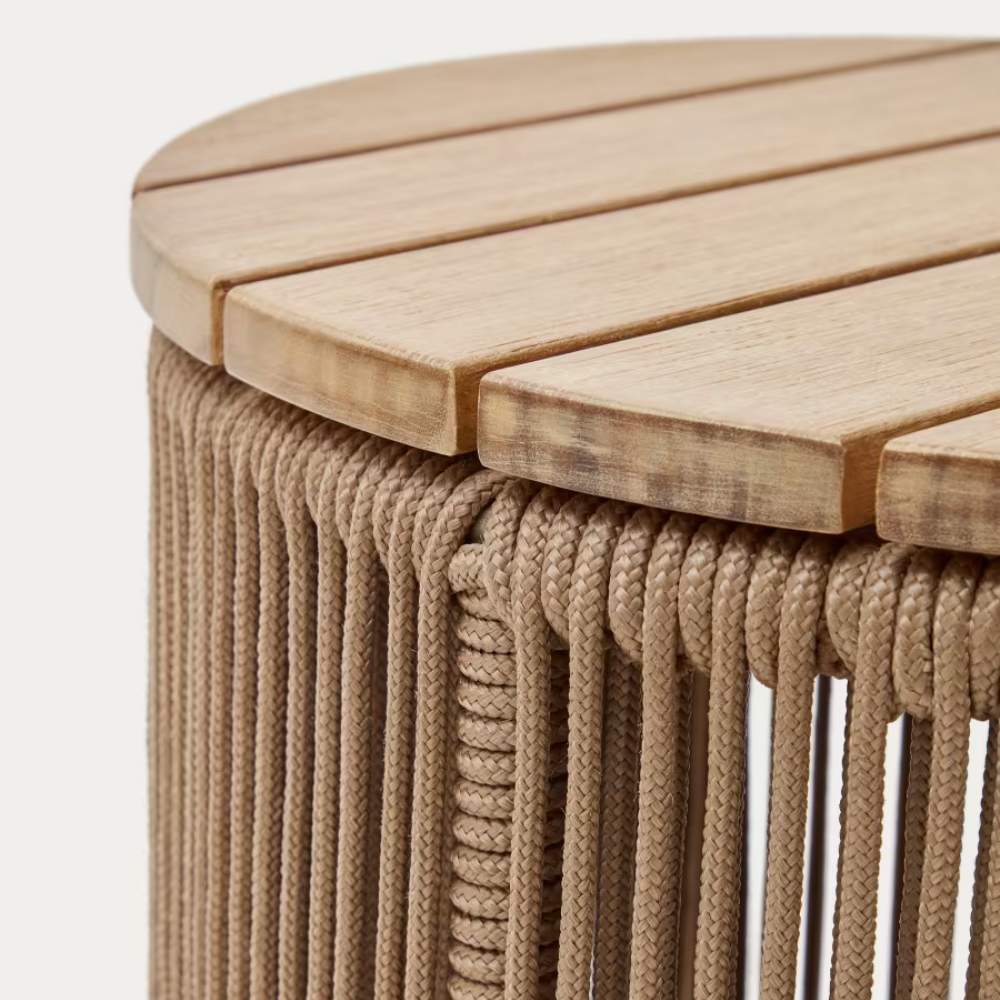 Kave Home Dandara Side Table – FSC® 100% Solid Acacia Wood, Steel Frame, Beige Cord, Ø40 cm
