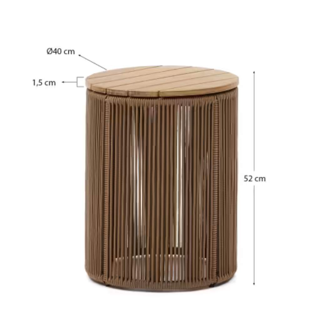 Kave Home Dandara Side Table – FSC® 100% Solid Acacia Wood, Steel Frame, Beige Cord, Ø40 cm