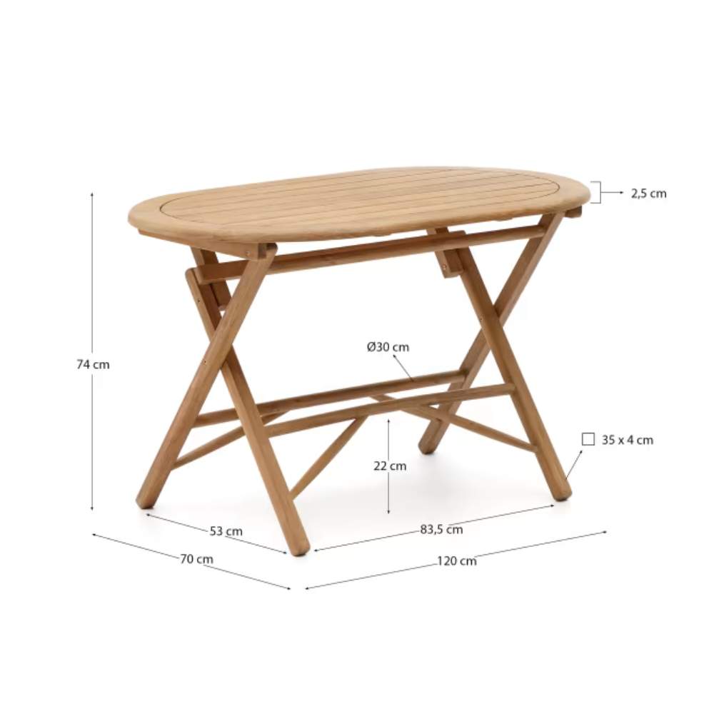 Kave Home Dandara Folding Table in Solid Acacia Wood, Natural Finish, Ø 120 x 60 cm, FSC 100%