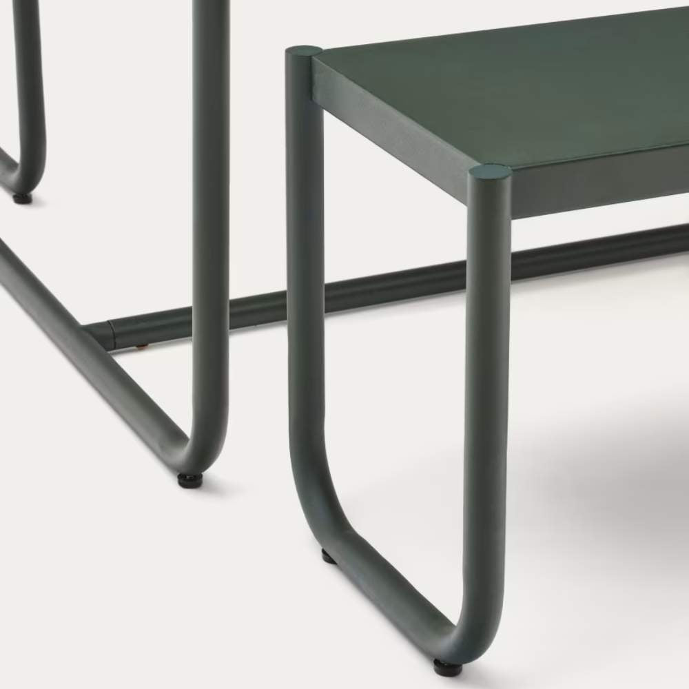 Kave Home Sotil Set of 2 Benches and Galvanized Steel Table with Green Finish 183 x 83 cm