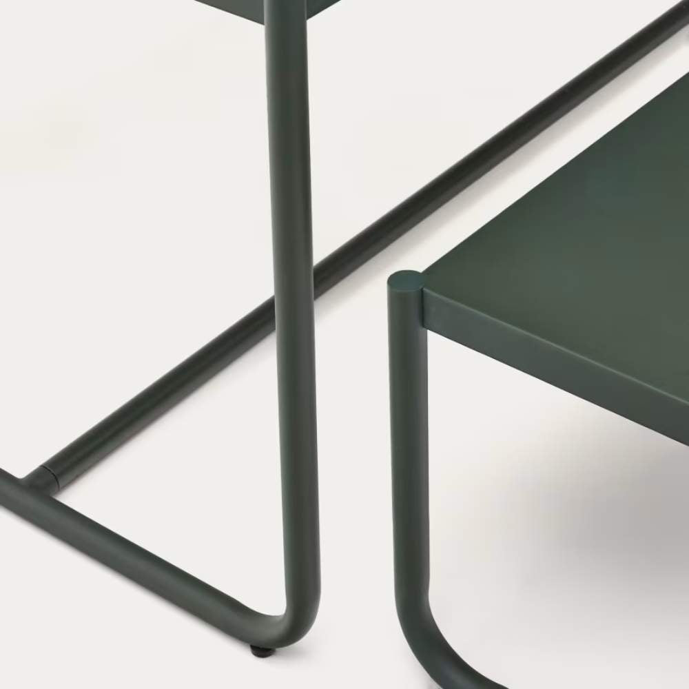 Kave Home Sotil Set of 2 Benches and Galvanized Steel Table with Green Finish 183 x 83 cm