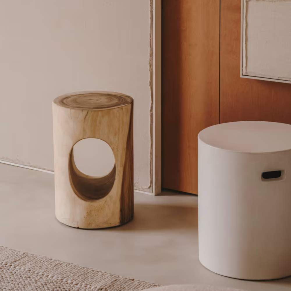 Kave Home Aiguablava Footrest in White Cement, Ø 37 cm