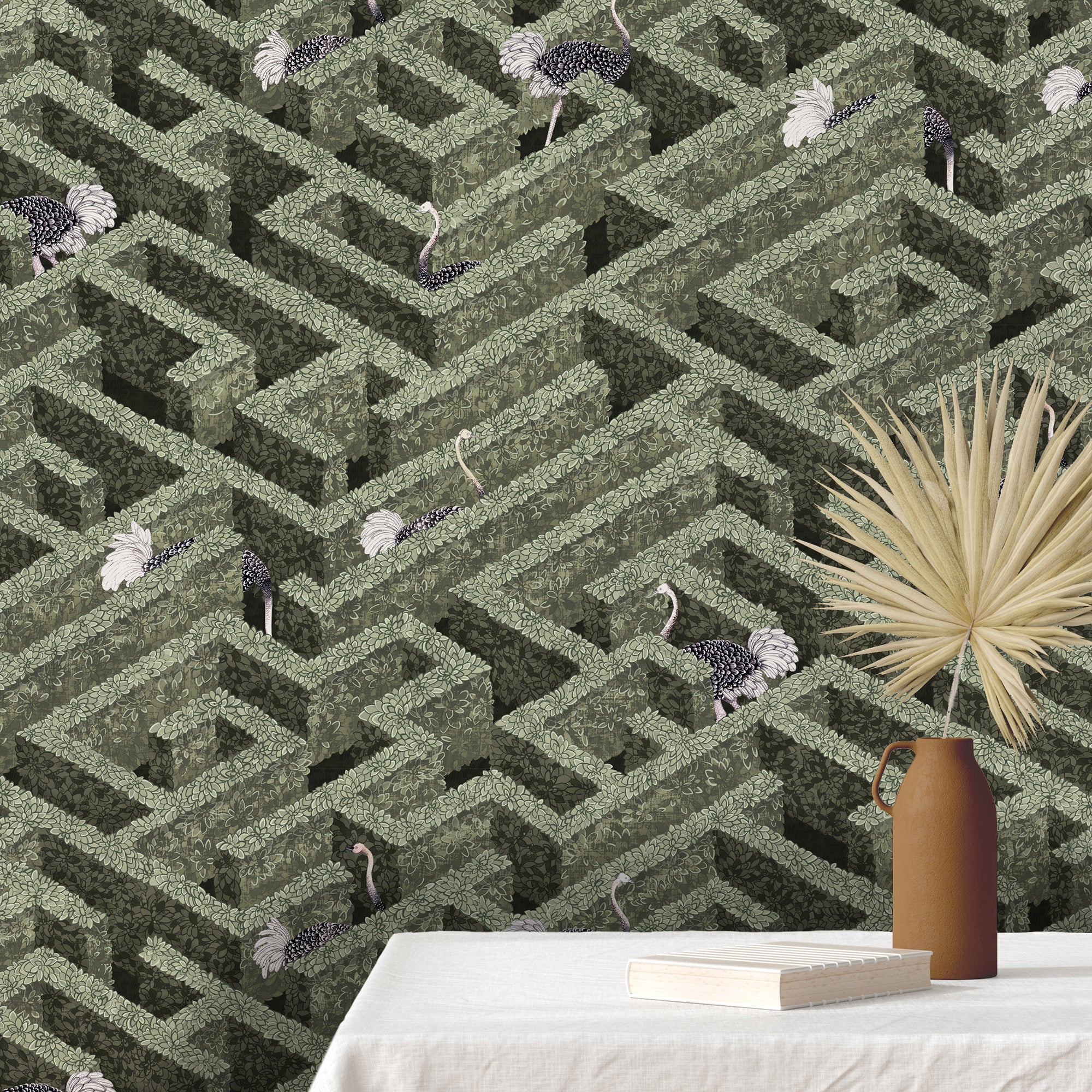 Labyrinth With Ostriches Wallpaper – Beaumonde