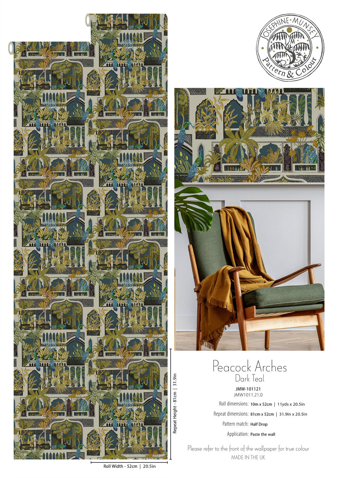 Peacock Arches Wallpaper-Beaumonde