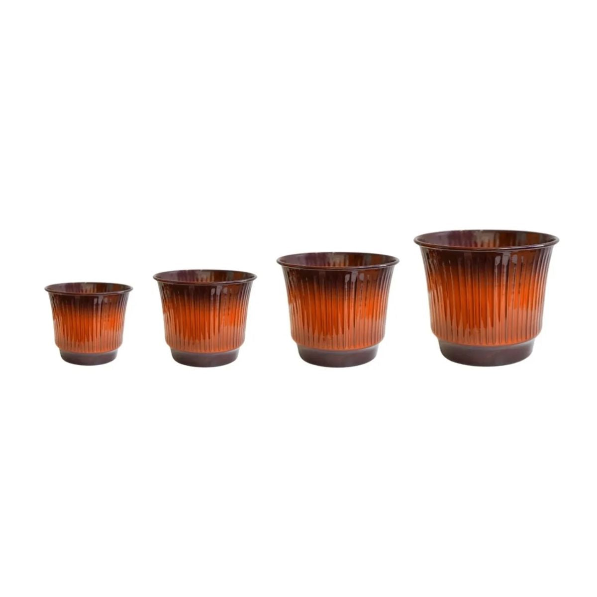 Ivyline Jasper Metal Ribbed Tapered Burnt Orange Planter H13cm D16.5cm