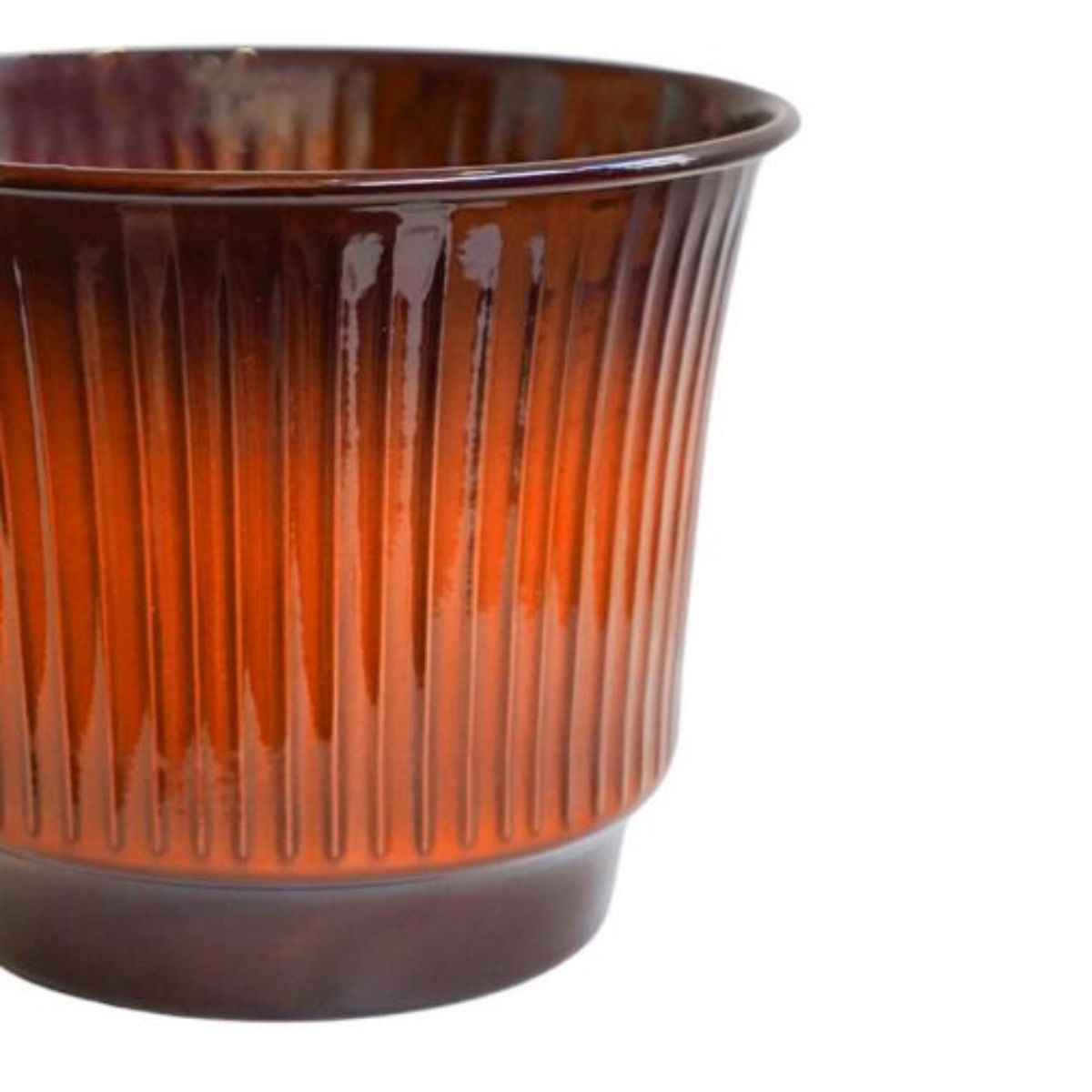 Ivyline Jasper Metal Ribbed Tapered Burnt Orange Planter H21cm D25.5cm