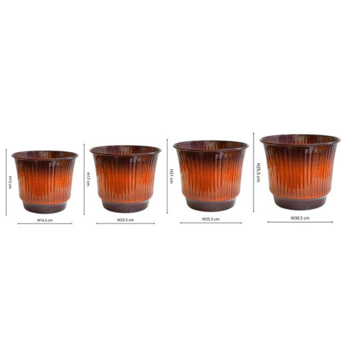 Ivyline Jasper Metal Ribbed Tapered Burnt Orange Planter Set of 4
