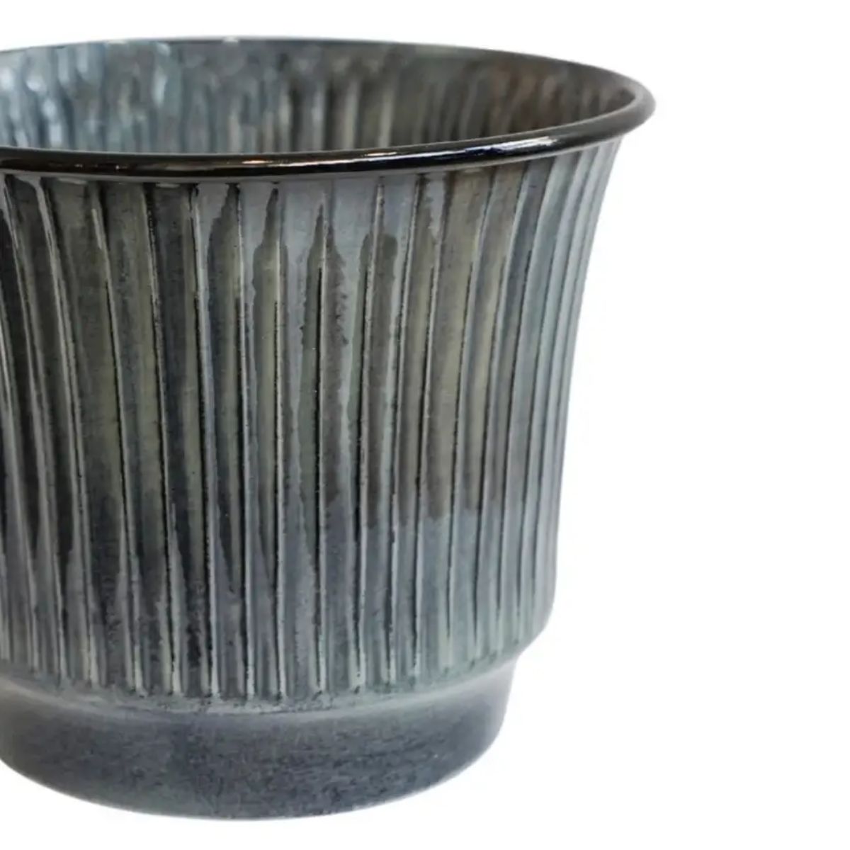 Ivyline Jasper Metal Ribbed Tapered Smokey Blue Planter Set of 4