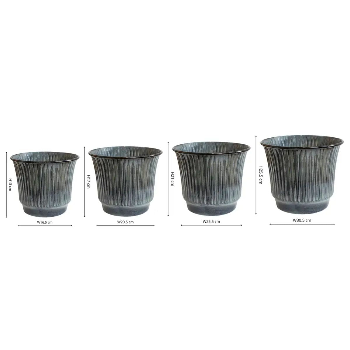 Ivyline Jasper Metal Ribbed Tapered Smokey Blue Planter Set of 4