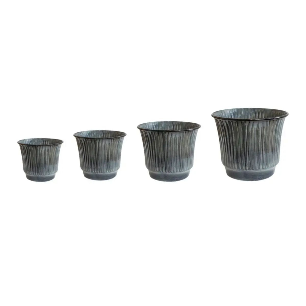 Ivyline Jasper Metal Ribbed Tapered Smokey Blue Planter Set of 4
