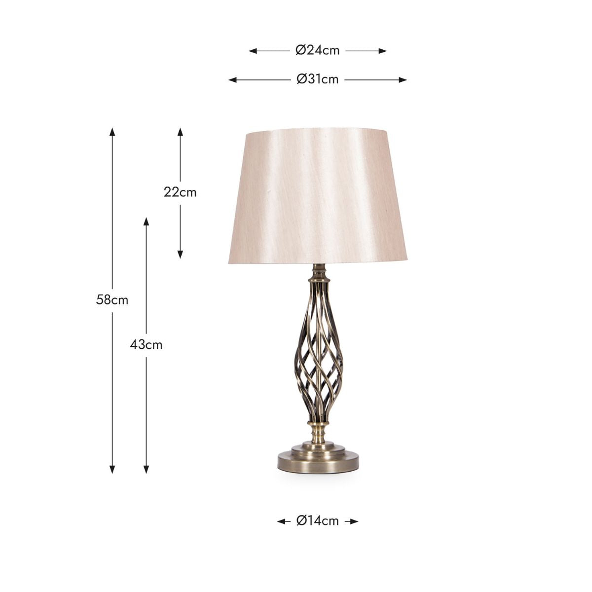 Pacific Lifestyle Jenna Antique Brass Metal Twist Detail Table Lamp