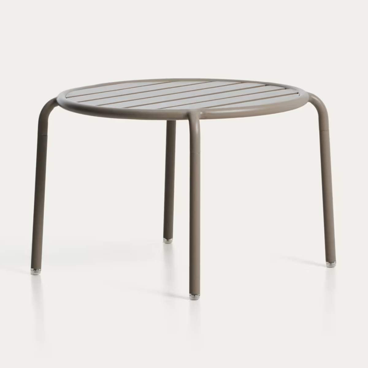 Kave Home Joncols outdoor side table in aluminium with taupe painted finish Ø 60cm