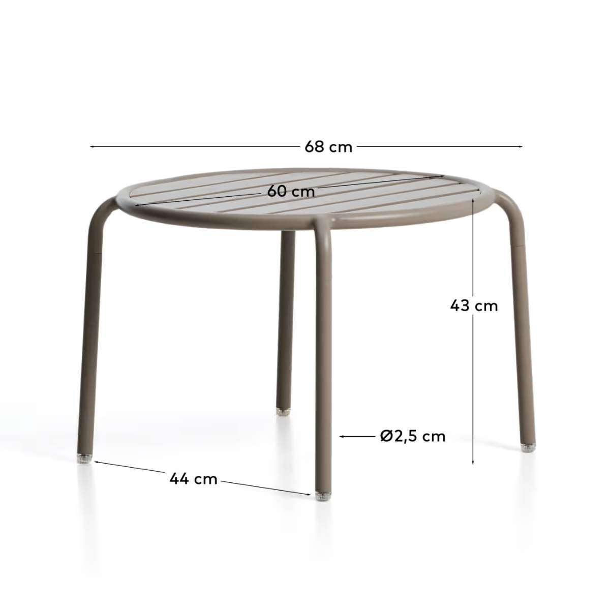 Kave Home Joncols outdoor side table in aluminium with taupe painted finish Ø 60cm