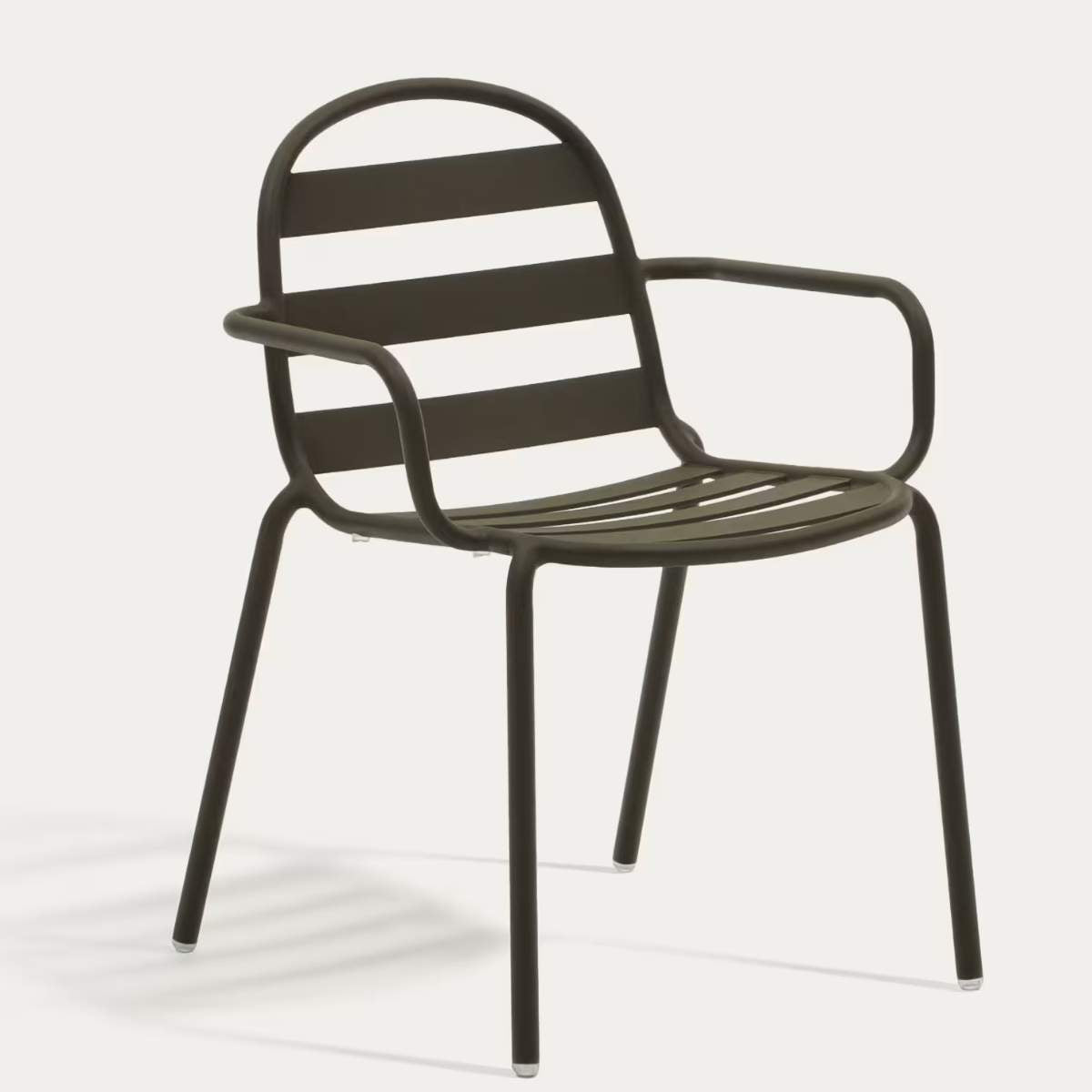 Kave Home Joncols stackable outdoor chair in aluminium with taupe painted finish