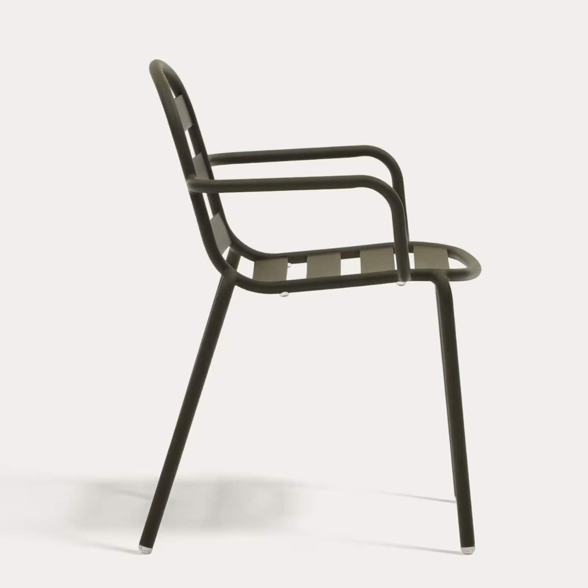 Kave Home Joncols stackable outdoor chair in aluminium with taupe painted finish