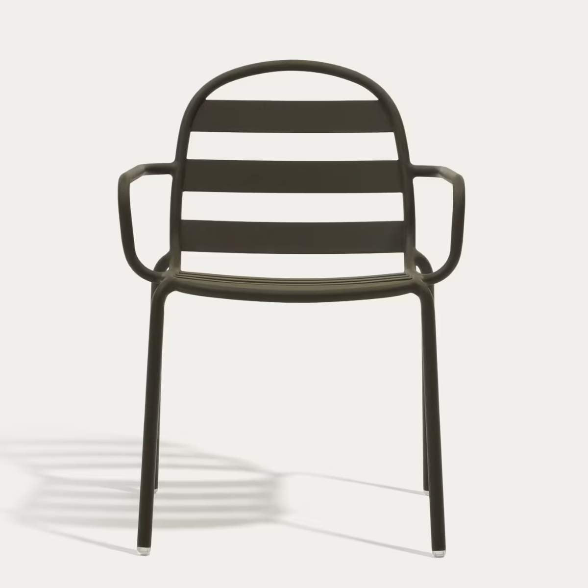 Kave Home Joncols stackable outdoor chair in aluminium with taupe painted finish