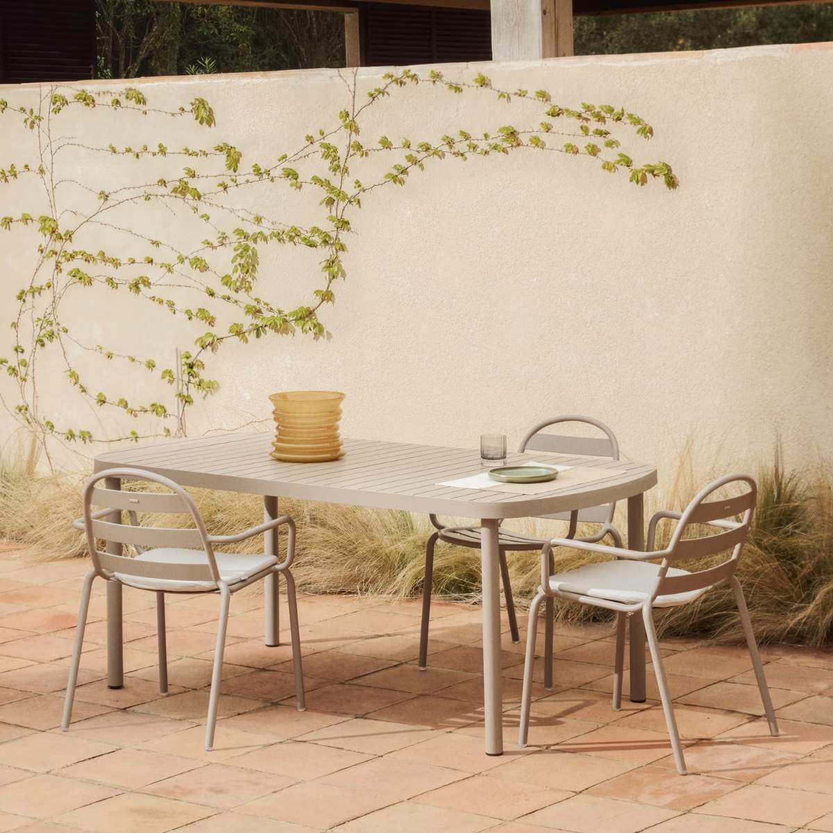Kave Home Joncols outdoor table in aluminium with taupe painted finish 180 x 90cm