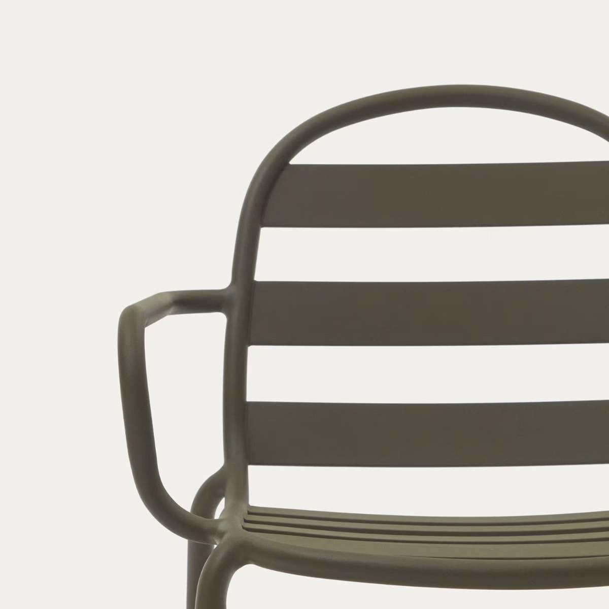 Kave Home Joncols stackable outdoor chair in aluminium with taupe painted finish