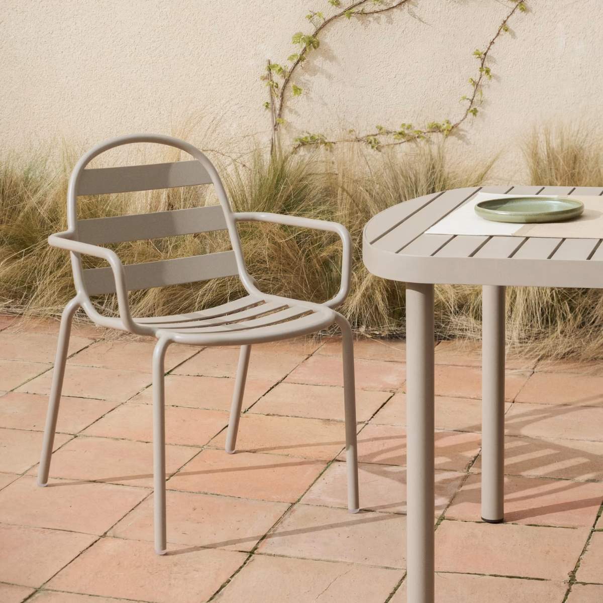 Kave Home Joncols outdoor table in aluminium with taupe painted finish 180 x 90cm